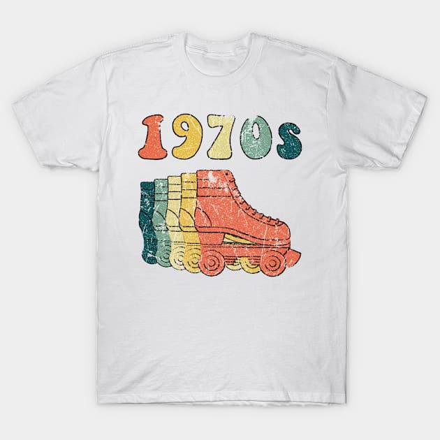 1970s Roller Skates Disco Derby Vintage & Distressed T-Shirt by phoxydesign